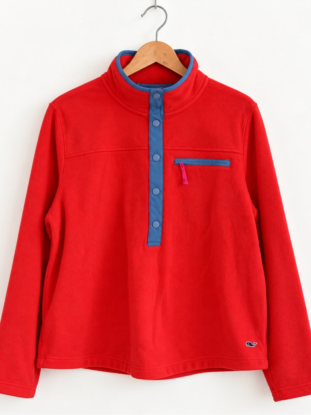 Vineyard Vines neon pink Fleece Pullover with Blue Trim XL